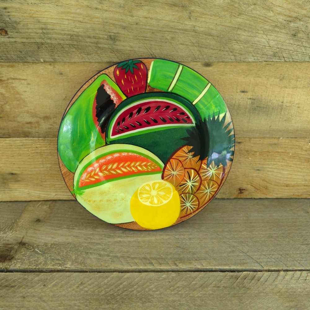 Vintage Wood and Resin Tropical Fruit Wall Décor Plate / Hand Made in Acapulco